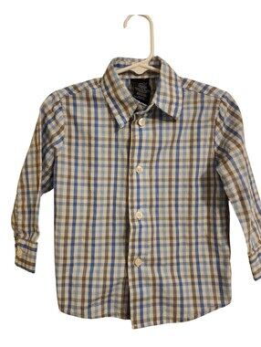 Nautica Boys 2T Blue Gray White Plaid Button Up Shirt